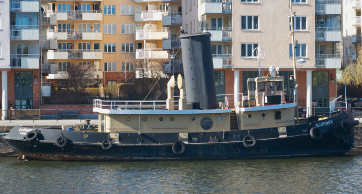 Bogserbåten Björnen har ett kraftigt skrov, överbyggnad samt en uppskjutande styrhytt föröver. En mycket stor, svart skorsten sticker upp midskepps. Hennes skrov är svart, överbyggnaden målad i blekgult och längs med styrbordssidan syns bildäck som fendrar.