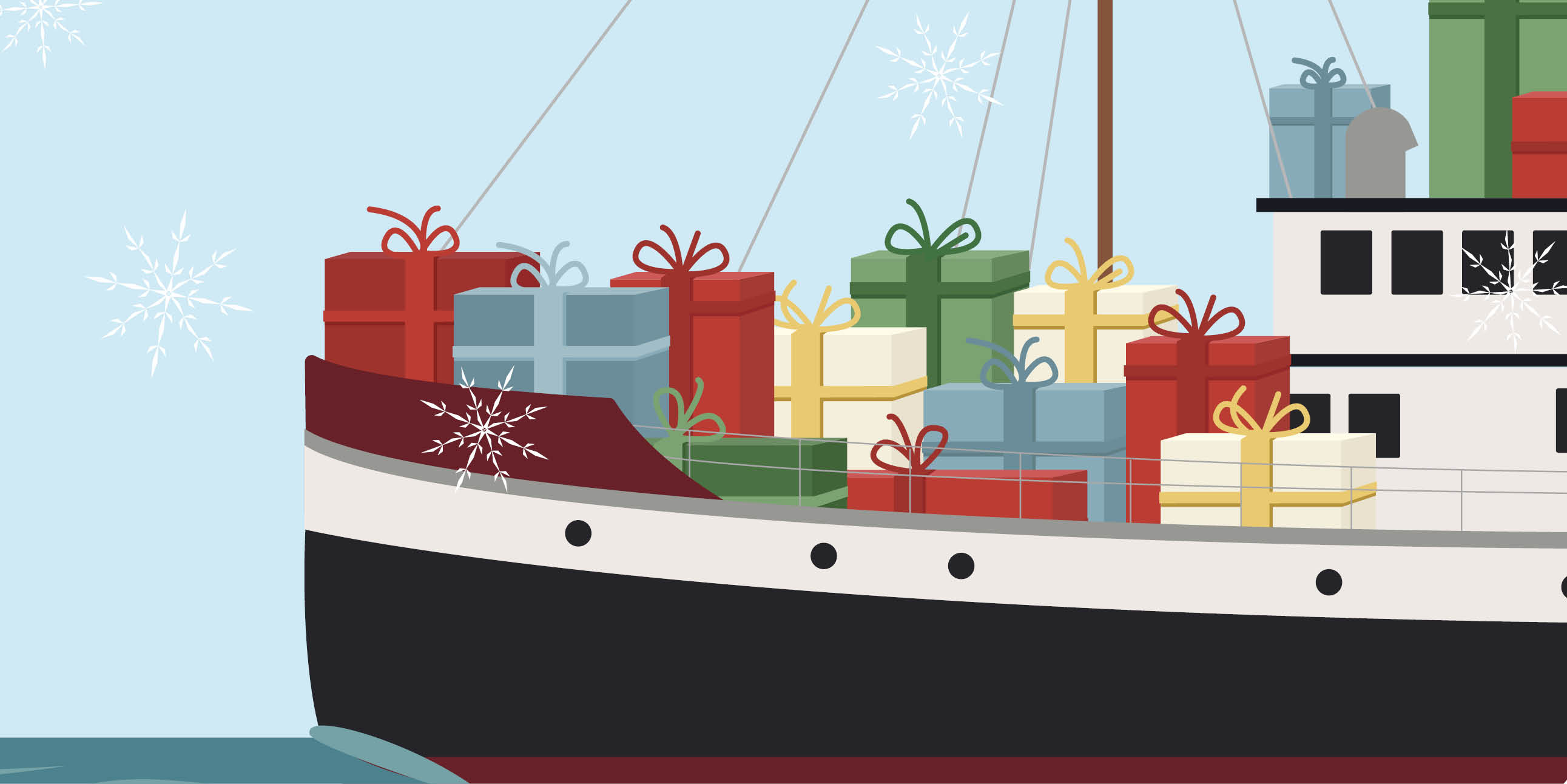 Ett skepp kommer lastat med jul